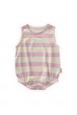 Çizgili Zıbın 0-3 Yaş Pudra Mavi Çizgili