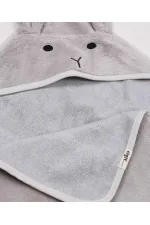 Kulaklı Tavşan Nakışlı Bebek Banyo Havlusu 75X75 cm Gri