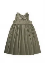 Robe en lin brodée à col bébé pour enfants de 2 à 7 ans, kaki vert