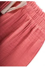 Organic Wide Cut Muslin Trousers with Ruffle Waistband, Coral, Ages 1-8