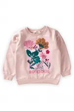 Sweat-shirt à sequins imprimé floral pour enfant de 1 à 6 ans, couleur poudre