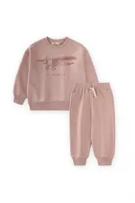 Ensemble sweat-shirt imprimé planeur beige pour enfants de 2 à 10 ans