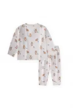 Animal Desenli Pijama Takım 1-5 Yaş Kırık Beyaz Animal Desenli Pijama Takım 1-5 Yaş Kırık Beyaz