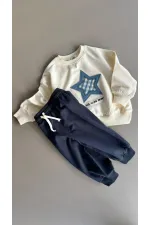 Ensemble sweat-shirt 1-7 ans écru bleu marine