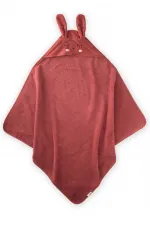 Serviette de bain bébé brodée oreilles de lapin, 75 x 75 cm, rouille