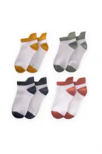 Four-Pack Colored Toe Ankle Socks for 5-12 Years: Light Green, Terracotta, Mustard, Indigo