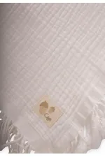 Dört Kat Püsküllü Battaniye 80X120 Cm Ekru