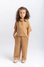Polo Neck Wide Leg Suit for 2-7 Years Old Tan