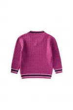 Saç Örgü V Yaka Kazak 2-9 Yaş Erguvan