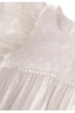 Yaprak Desen Tül Garnili Müslin Elbise 2-8 Yaş Ekru