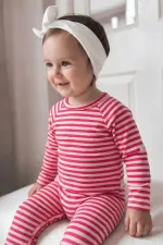 Çizgili Triko Tulum 0-3 Yaş Pudra Mercan