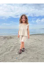 Linen Suit with Embroidered Shorts for 2-7 Years Old Natural