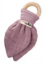 Wooden Muslin Fabric Teething Toy with Copper Design