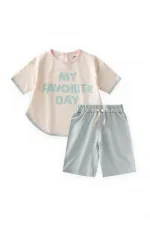 Ensemble short oversize avec liseré passepoil, 1 à 7 ans, écru