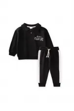 Embroidered Collar Sweatshirt Set, Ages 2-10, Black