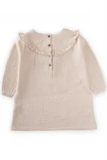 Robe en mousseline brodée pour enfants de 2 à 8 ans, couleur crème