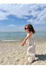 Linen Suit with Embroidered Legs for 2-7 Years Old Natural