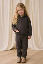 Simli Şardonlu Kısa Rahat Kesim Hoodie Takım 3-10 Yaş Antrasit