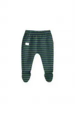 Pantalon bébé à pieds 0-6 mois kaki rayé bleu marine