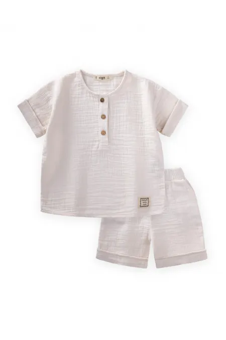 Muslin Short Sleeve Shorts Set 2-7 Years White