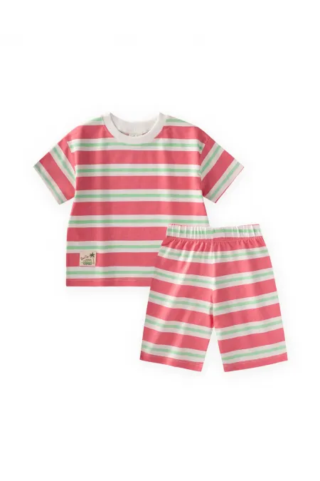 Striped Shorts Set, Ages 1-7, Fuchsia Green Striped