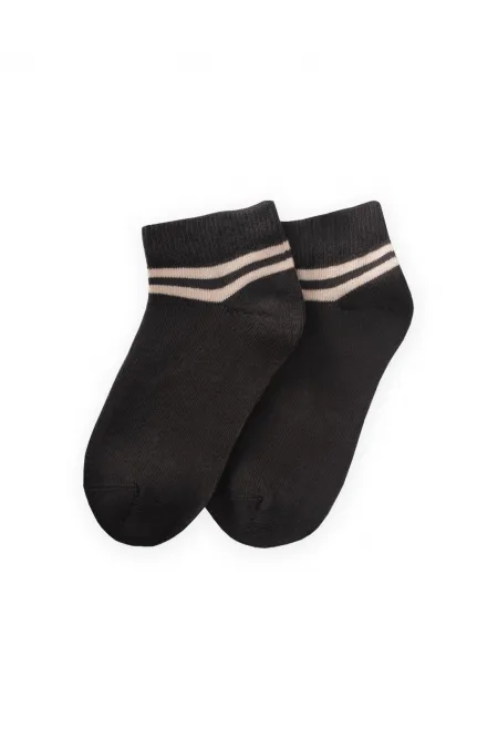 Ham Çizgili Çocuk Patik Çorabı 5-12 Yaş Füme