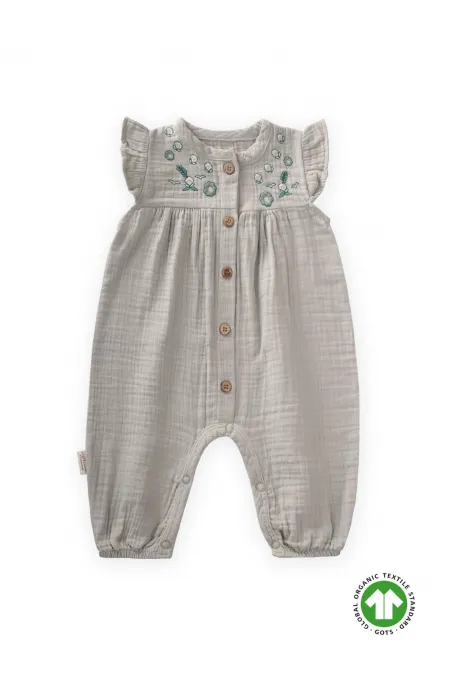 Organic Embroidered Muslin Overalls for 0-3 Years Old Aqua Green