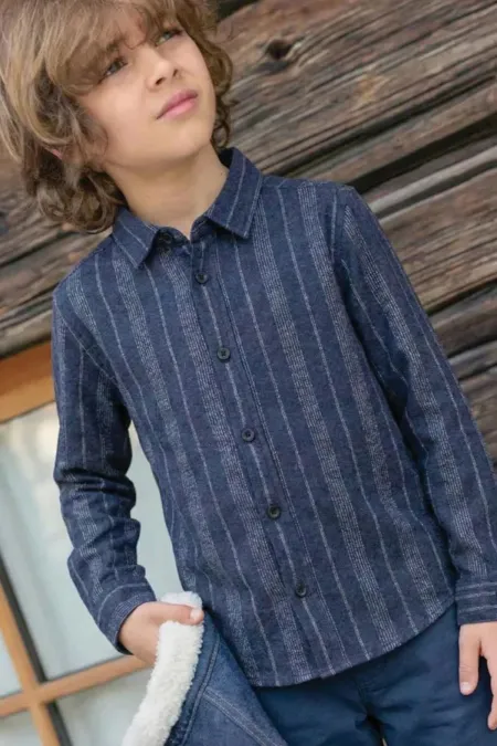 Çizgili Mevsimlik Oduncu Gömlek 2-10 Yaş Lacivert