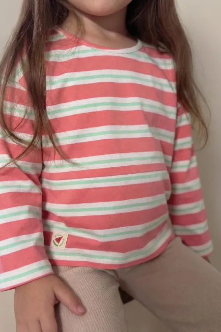 Striped Long Sleeve T-Shirt 2-8 Years Old Pink Green Striped