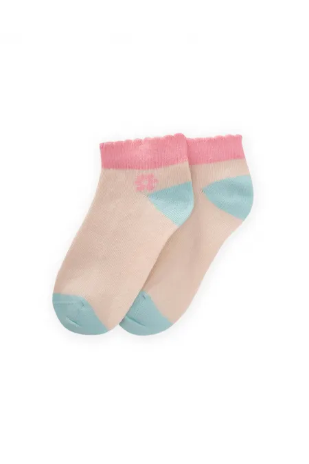 Topuk Burnu Renkli Çocuk Patik Çorabı 5-12 Yaş Mavi Pembe