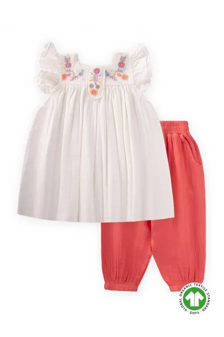 Embroidered Organic Muslin Shalwar Suit 1-7 Years Ecru