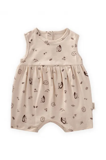 Desenli Kısa Tulum 0-3 Yaş Ekru