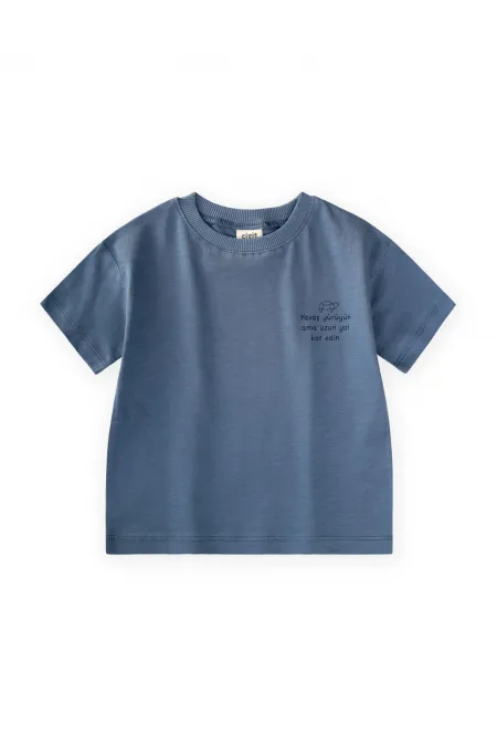 Slogan Printed T-Shirt, Ages 2-10, Indigo Blue