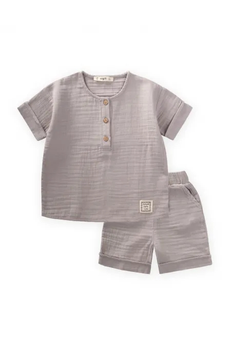Muslin Short Sleeve Shorts Set 2-7 Years Gray