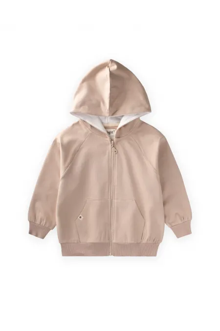 Hooded Zip-Up Cardigan, Ages 1-14, Beige