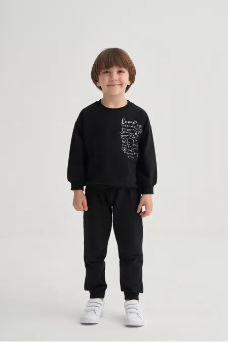 İşlem Baskılı Eşofman Takım 2-7 Yaş Siyah