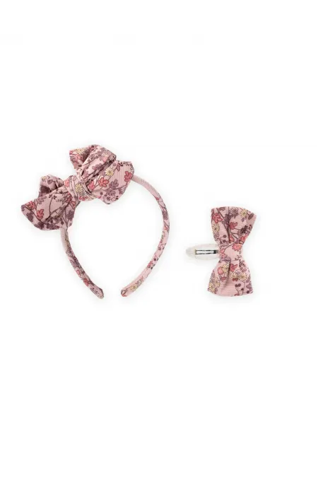 Ensemble de pinces à cheveux couronne rose poudré orné de fleurs