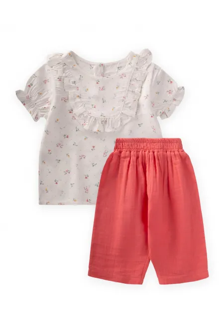 Crispy Flower Patterned Baby Set 0-3 Years Ecru