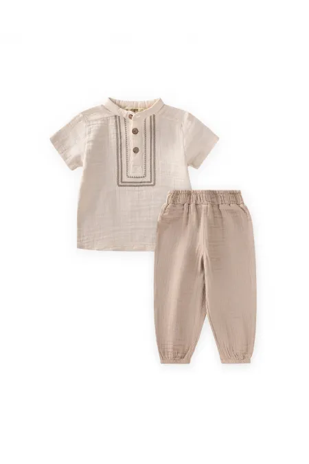 Organic Embroidered Muslin Set, Ages 1-10, Natural Organic Embroidered Muslin Set, Ages 1-10, Natural