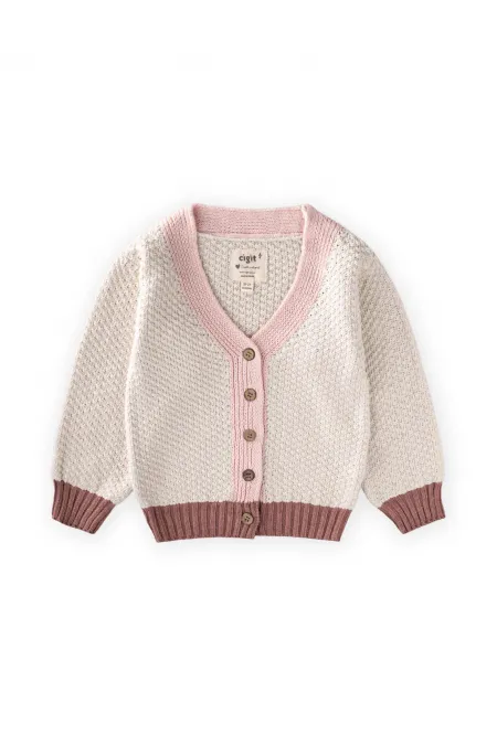 Triko Düğmeli Hırka 2-8 Yaş Doğal Pembe