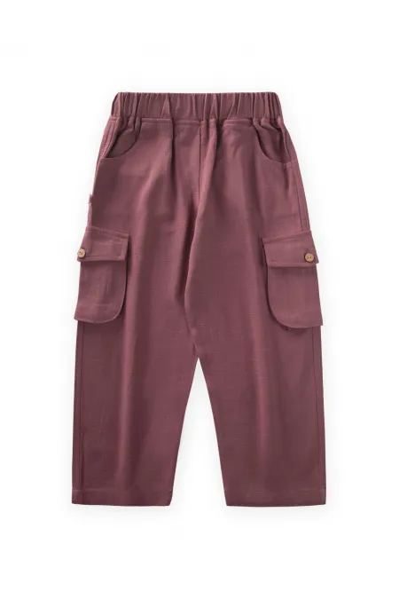 Çift Körük Cepli Keten Pantolon 2-7 Yaş Mürdüm