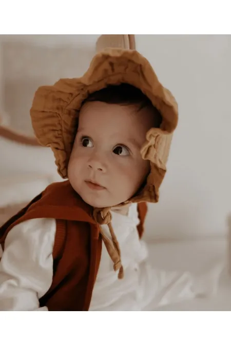 Chapeau bébé musulman à volants et à nouer, 0-2 ans, jaune moutarde