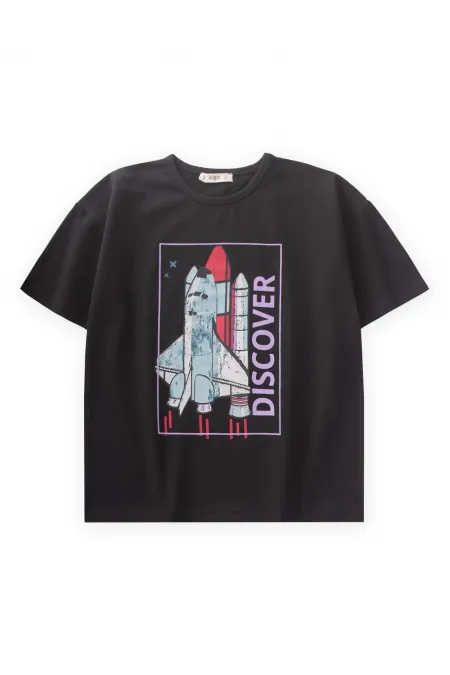 Découvrez le T-shirt imprimé noir pour enfants de 8 à 12 ans.