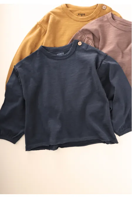 Fırçalı Rustik Uzun Kollu T-Shırt 1-7 Yaş Lacivert