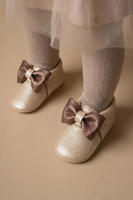 Deri Bebek Ayakkabı 17-21 Numara Ekru-Rose