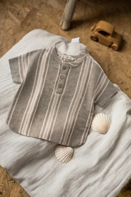 Chemise à carreaux mi-large verte, 1-7 ans