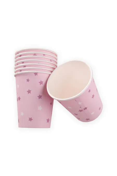 8'Lı Karton Bardak Pembe Yıldızlı