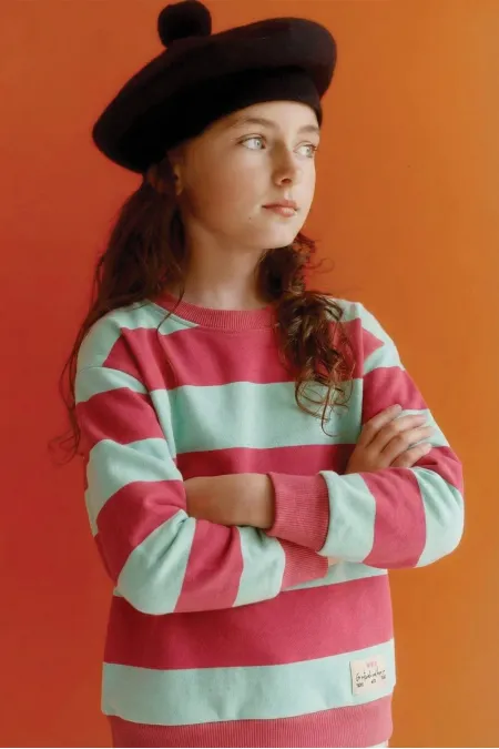 Sweatshirt 4-12 Yaş Mint Mercan Cizgili