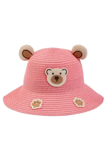 Chapeau de paille pour fille avec oreilles d'ours, fleur de grenade, 1-3 ans