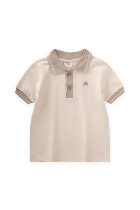 Polo à col roulé brodé de feuilles, beige, 2-10 ans